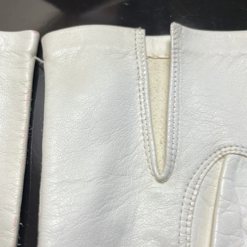 NEW white petite ladies girls leather dress gloves embroidered flower XS vintage
